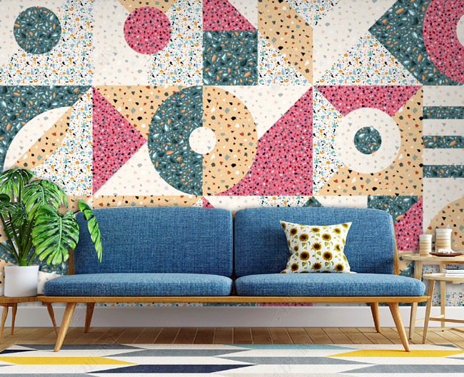 3D Terrazzo Geometry Colorful Self-adhesive Removeable Wallpaper Wall Mural