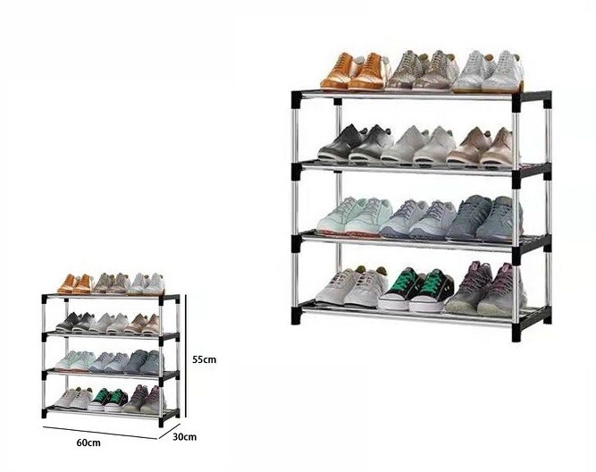 Scarpiera in Alluminio 4 Ripiani Scaffali Porta Scarpe Pantofole 60x30x55cm dfh