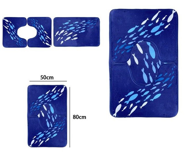 Set 3 Tappeti Tappetini Antiscivolo Per Bagno Arredo Fantasia Pesciolini dfh