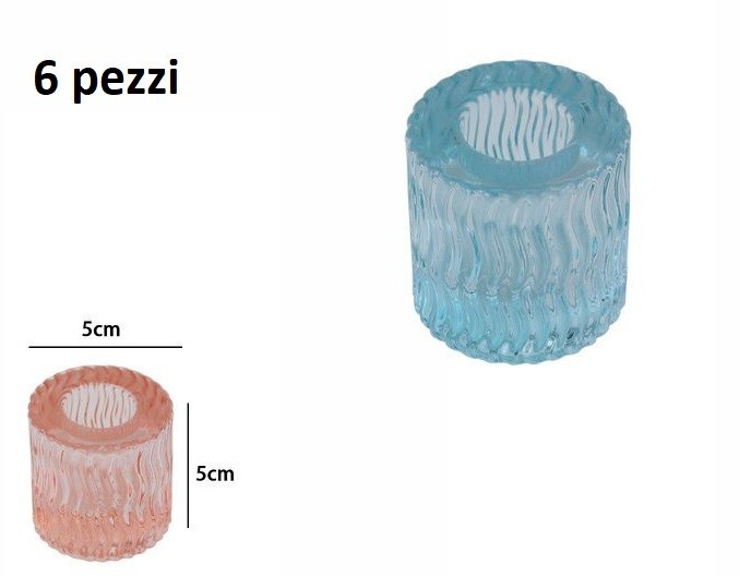 Set 6 Pezzi Porta Candele Portacandele In Vetro Colorato 5x5cm dfh