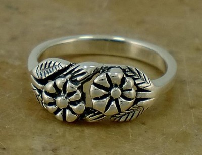 .925 STERLING SILVER DOUBLE PLUMERIA FLOWER RING size 6  style# r1513