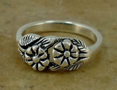 .925 STERLING SILVER DOUBLE PLUMERIA FLOWER RING size 7  style# r1513