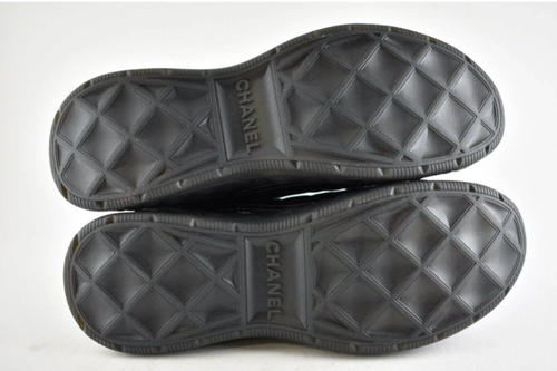 Pre-owned Chanel 21k Mens Black Grey Cc Logo Lace Up Tie Low Top Trainer Sneaker 44 11 In Gray