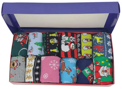 Different Touch 12 Pairs Men's Assorted Christmas Design Crew Socks 10-13