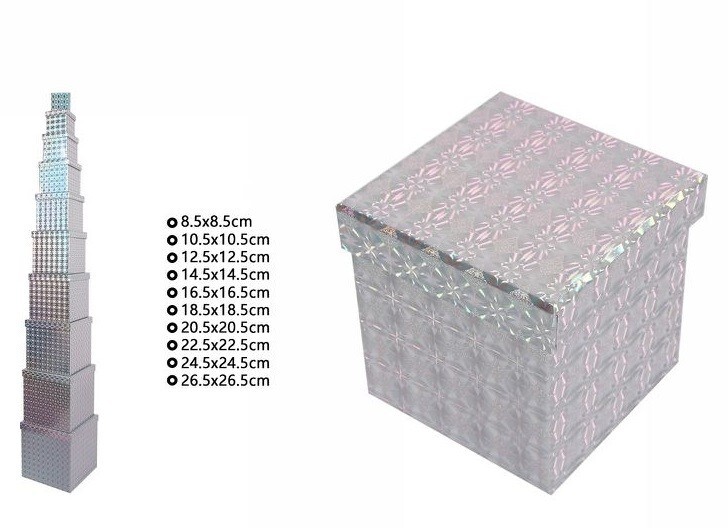 Set 10 Pezzi Scatole Box Per Regali Varie Misure Silver Cubiche dfh