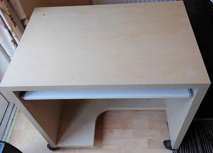Ikea small computer desk with pullout keyboard shelf and printer shelf