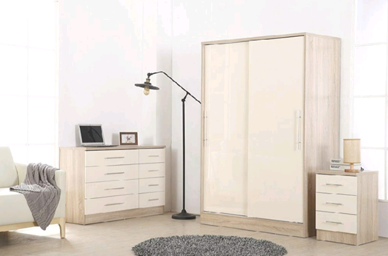 3 Piece Bedroom Furniture Set Wardrobe Cabinet Drawers Cream