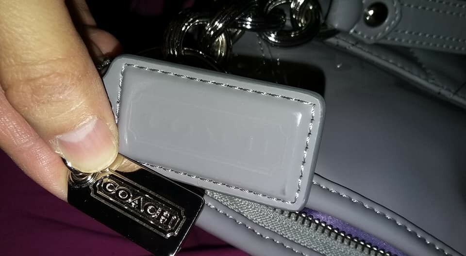 Coach grey patent leather handbag