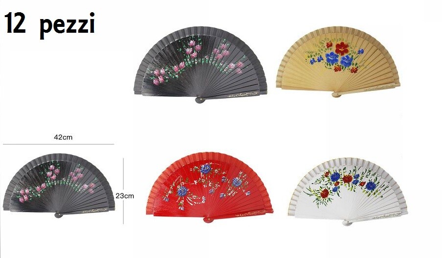 Set 12 Pz Ventagli Ventaglio Fantasia Fiori 23x42cm Estate Caldo Gadget dfh