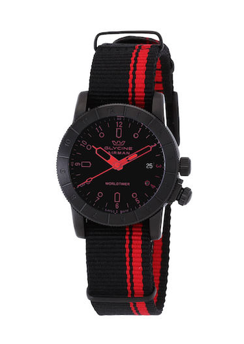 Pre-owned Glycine Airman Worldtimer Men's 42mm Swiss Made Quartz Double Black Watch Gl1037