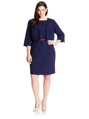 NEW AGB Women's NAVY BLUE/ Size 10/ Belted Sleeveless Dress with Crop Jacket Set