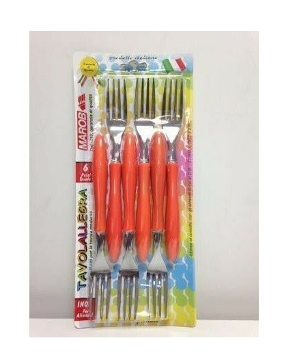 Set Servizio 6 Pezzi Forchette Da Tavola Acciaio Manico Plastica Colorato idea