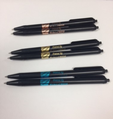 Custom Printed Black Click Pens w. Your Choice of Imprint Color - 2 New Colors!!