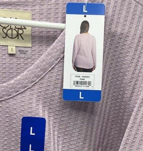 Women's Size Large Chaser Waffle Weave Thermal V-Neck Top Long Sleeve Pink