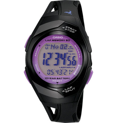 Casio STR300-1C, память на 60 кругов, часы из черной пластмассы, 4 будильника, 10-летний аккумулятор