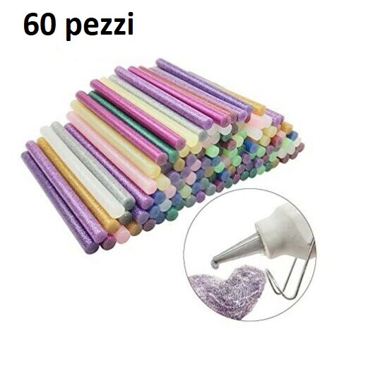 60 Stick Colla A Caldo Glitter Ricarica Per Pistola Lung 18Cm Diam 11mm sus