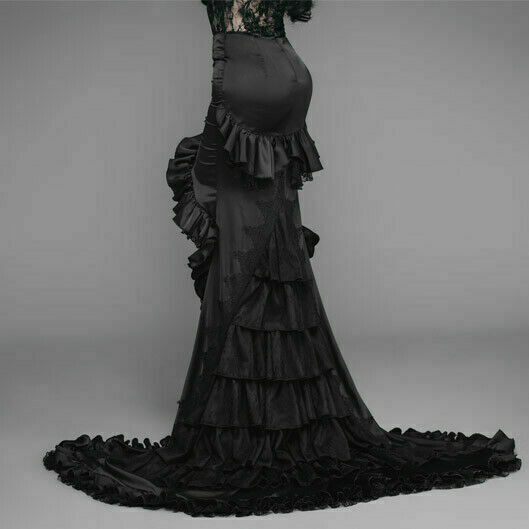 Pre-owned Eva Lady Women's Gothic Asymmetric Hem Frilled Skirt Big Swing Party Prom Skirts In Black