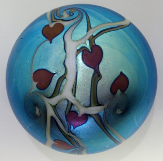 Orient & Flume Art Glass ガラス ペーパーウェイト 1976 Orient & Flume Art Glass Red Hearts &Vines Blue
