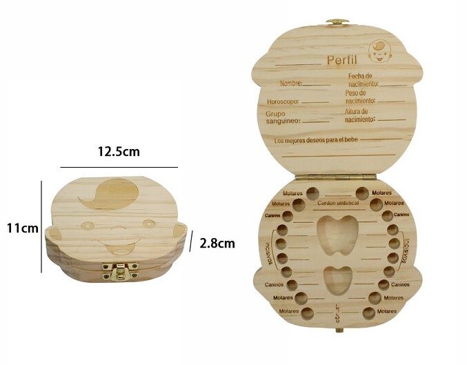 Scatola Porta Dentini Denti Da Latte Bambino Decorata In Legno Naturale dfh