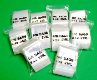 2x2 Clear 2mil Poly Bags Squeeze Zip Reclosable Bags 2'' x 2'' Square 1000 Pcs 
