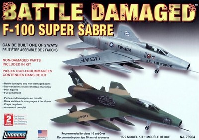 Lindberg 172 Scale Battle Damaged F100 Super Sabre Plastic Model Kit NEW 