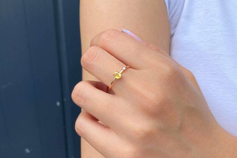 Pre-owned Handmade Sapphire Ring, 14k Solid Gold Oval Yellow Sapphire And Diamond Ring Natural Ring