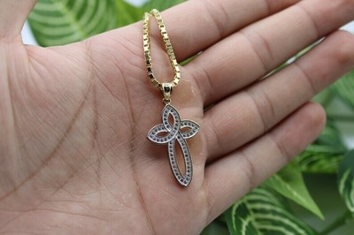 1.20Ct Round Lab-Created Diamond Religious Cross Pendant 14K Yellow Gold Plated