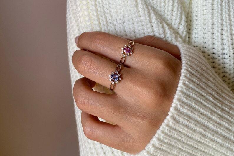Pre-owned Handmade Sapphire Ring, 14k Gold Oval Pink Sapphire Ring, Natural Pink Sapphire In White