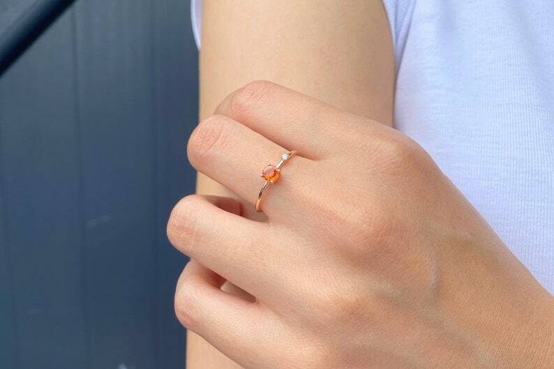Pre-owned Handmade Orange Sapphire Ring, 14k Diamond And Sapphire Engagement Ring, Natural Sapphire In White