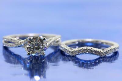 3.2ct Round Lab-Created Moissanite Ring Twisted Bridal Set 14k White Gold Plated