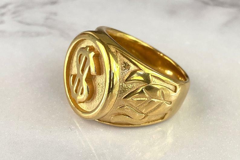 Pre-owned Online0369 Men's Custom Design Dollar Sign Top Special Ring In 925 Sterling Silver In White