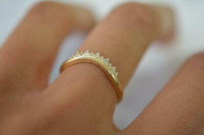 2ct Round Lab-Created Moissanite Wedding Band Stackable Curved Crown Gold Plated