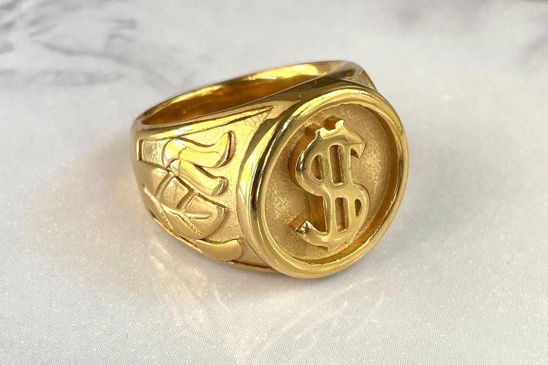 Pre-owned Online0369 Men's Custom Design Dollar Sign Top Special Ring In 925 Sterling Silver In White