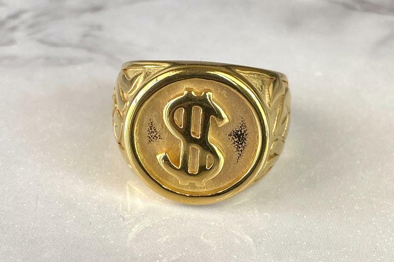 Pre-owned Online0369 Men's Custom Design Dollar Sign Top Special Ring In 925 Sterling Silver In White