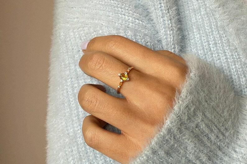 Pre-owned Handmade Oval Yellow Sapphire And Diamond Ring, Sapphire Rose Gold Promise Ring, Natural