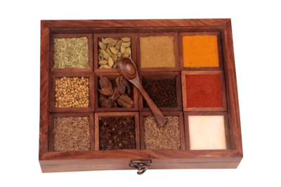 Wooden Rectangular Spice Masala Box 12 Containers Jar Set with