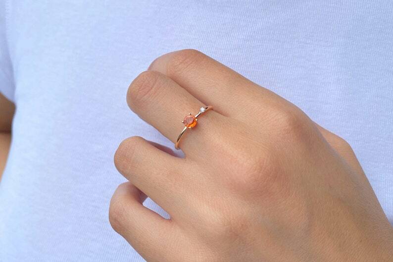 Pre-owned Handmade Orange Sapphire Ring, 14k Diamond And Sapphire Engagement Ring, Natural Sapphire In White