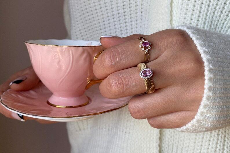 Pre-owned Handmade Sapphire Ring, 14k Gold Oval Pink Sapphire Ring, Natural Pink Sapphire In White