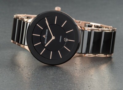 Pre-owned Jacques Lemans Classic 'dublin' Watch 40mm Ceramic Strap Sapphire Glass Bk Dial