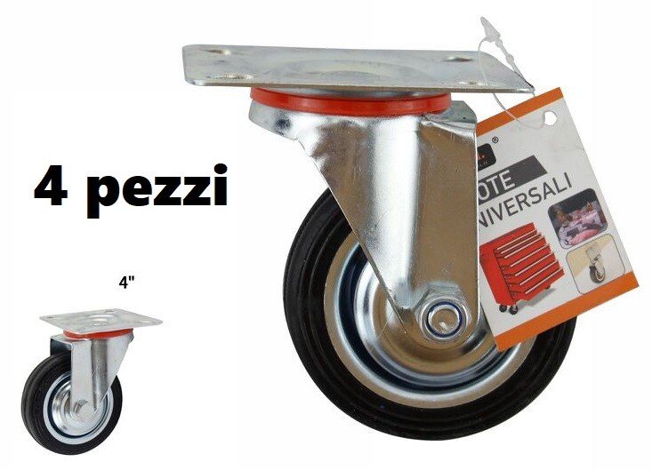 Set 4 Ruota Ricambio Rotella Carrelli Mobili Staffa Girevole Nera 4" dfh