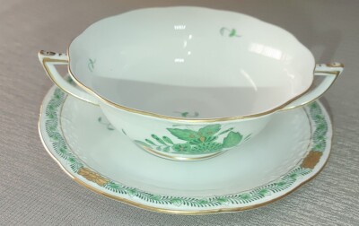Herend Footed Cream Soup Bowls with Saucer Set of 4