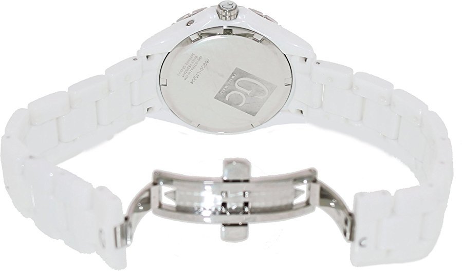Pre-owned Guess Gc  Collection Xl-s Silver+white Tone Ceramic,mop,swiss Watch X69001l1s