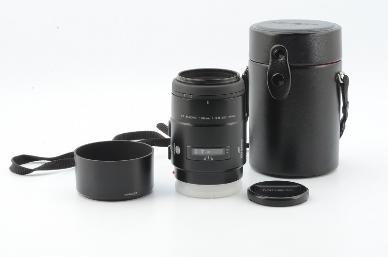 【美品】ミノルタ MINOLTA AF100mm F2.8 Excellent++ MINOLTA AF MACRO 100mm F/2.8 W/Hood&Case From