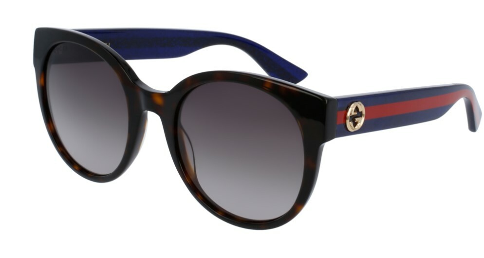 Pre-owned Gucci Gg0035sn 004 Havana Gradient Blue/brown Round Women Sunglasses