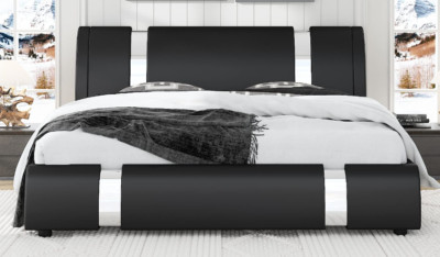 Queen/Full Size Bed Frame with Led Lights, Modern Upholstered Platform Bed