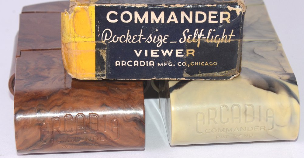 Lot of 2 Vintage Arcadia BAKLITE Pocket Size COMMANDER Self-Illuminating Viewer