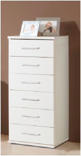 Roma White 6 Drawers Narrow Slim Chest Of Drawer German Bedroom