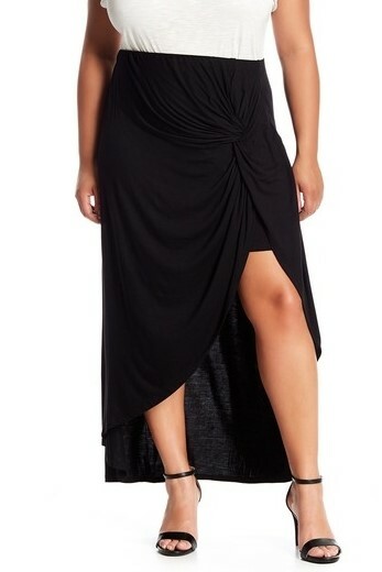 Bobeau 163055 Women's Ruched Pull-on Hi-lo Maxi Skirt Plus Size Black 3X