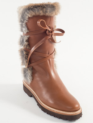 Pre-owned Steiger Paris Brown Leather Boots With Fur Size 40 Us 10