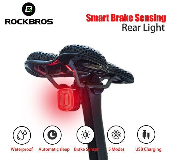 ROCKBROS Bike Smart Taillight Break Sensing Rear Light Type-C IPX6 Waterproof 